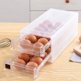 24/34 Grids Double Layer Drawer Egg Storage Box Kitchen Refrigerator Anti-Collision Tray Container Accessories Supplies Cases LJ200812