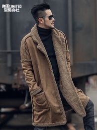 Double-sided Wear Woollen Furry Fleece Jacket Long Warm Coat for Men Winter Men Plush European Style Brand New Coat -1 LJ201110