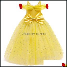 Girls Dresses Baby & Kids Clothing Baby, Maternity Clothes Mesh Lace Bow Evening Dress Children Off Shoder Flowers Net Yarn Princess Summer