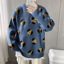 Privathinker Dogs Embroidery O-Neck Men Sweaters Autumn Cartoon Knitted Pullovers New Men's Man Streetwear Casual knitwear 201104