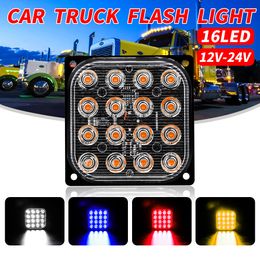 Car Truck LED Flash Light Strobe Emergency Warning Flashing Lights White Blue Red Yellow 12-24V 16led Lampa
