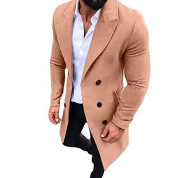 New Autumn Winter Fashion Men Slim Double Row Button Wool Blend Coat Jacket Male Casual Warm Solid Outwear LJ201109