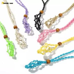 Favor mão-tecido colar de cera linha cabo tecido pingentes diy jóias artesanato com grânulos de madeira mulheres decoração de pescoço 8 cores f0125