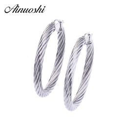 Twisted Silver Earrings Swirl Hoop 925 Sterling Silver Round Circle Earings Women Party Gift Trendy HipHop Jewellery 6 Sizes Y200106