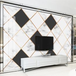 Custom Photo Wall Papers Home Decor 3D Creative Lattice Geometric White Marble Texture Living Room Sofa TV Background Mural