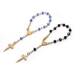 Metal Gold Cross Shell Crystal Beads Rosary Bracelet For Men Women Religious Jewelry