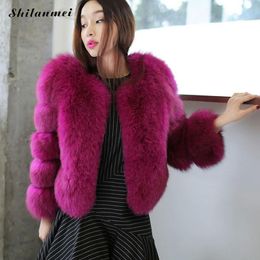 2018 New Winter Coat Women Luxury Faux Fox Fur Coat Purple Pink Gray Slim Faux Fur Jacket Women Fake Fur Coats Gilet Outerwear T200114