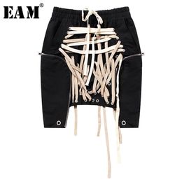[EAM] High Elastic Waist Black Bandage Split Joint Irregular Half-body Skirt Women Fashion Tide New Spring Summer 2020 1W912 LJ200820