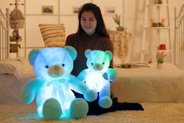 High quality cartoon cute music luminous ribbon bow tie bear plush toy Valentines day birthday gift Teddy doll built-in led colorful lights Best quality