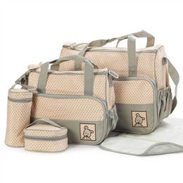 5 pcs/set Baby Care Diaper Bag Mummy Stroller Handbag Set Maternity Nursery Organizer Hobos Nappy Changing Mat Bottle Holder LJ201013