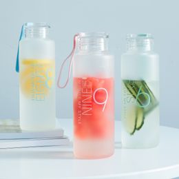 Baispo Frosted Glass Water bottle Healthy Water Container Summer Lemon Water Bottle Drink Bottles Outdoor Picnic home 201105