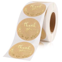 1.5inch 500pcs Kraft Paper Label Thank You Adhesive Stickers Wedding Envelope Party Baking Gift Box Decor