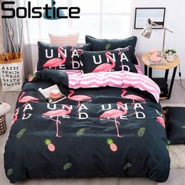 Solstice Stylish Black Flamingo Style Comforter Bedding Set 3/4pcs Bedclothes Sets Bed Linings Duvet Cover Bed Sheet Pillowcases LJ200818