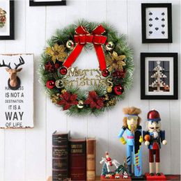 Christmas Wreath Door Decoration Artificial Plants Hanging Garland Xmas Home Party Wall Decor Wreath with Bells New Year Gift 201028