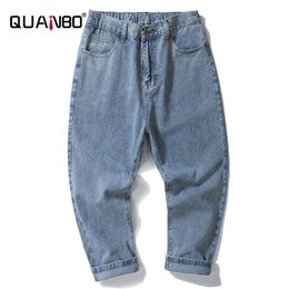 Over Size 42 46 48 Men's fashion hip hop blue jeans new loose wide leg pants jeans male denim ankle-lenght pants 201117