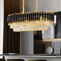 Nordic Simple Crystal Chandelier Round Black Living room LED Home Bedroom Lamp Atmospheric Restaurant Bar Lamp