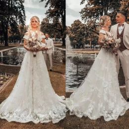Gorgeous 3D Floral Applique Wedding Dresses Bridal Gown Sleeveless Sweep Train Off the Shoulder Custom Made Beach Plus Size vestidos de novia 2022
