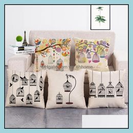 Cushion/Decorative Pillow Home Textiles & Garden Soft Linen Cotton Case Bird Cage Print Cushion Er Sofa Decor Throw Pillowcase El Supplies D