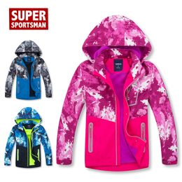 Autumn Winter Children Waterproof Fleece Jackets Kids Hiking Coat Windbreaker Softshell Toddler Girl Boy Camping Outdoor Clothes 201116