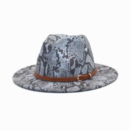 New Autumn Women Fedora Hats Fashion Snake Print Wool Panama Belt Wide Brim Jazz Cap Unisex Travel Cowboy Hat