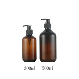 12pcs/lot 300ml/500ml empty brown plastic lotion bottle, pump bottle Liquid Soap PET Bottle