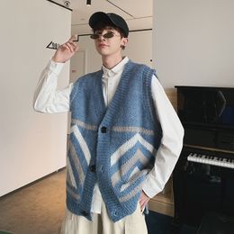 Men's Loose Cashmere Sweater Handsome Cardigan Sleeveless Loose Coat Woolen Sweaters Vest Casual In Warm Male Knitting M-2XL 201124