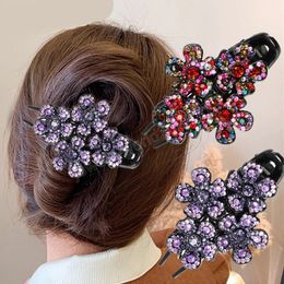 Rhinestone Flower Clamps Colourful Floral Hair Clips Plastic Crystal Hairgrip Handmade Novelty Hair Accessories Tools