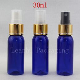 30ML Empty Blue Bottle With Aluminium Gold Spray Pump ,1.0 oz Fine Mist Nozzle For Personal Care ,Perfume Sprayer Bottles