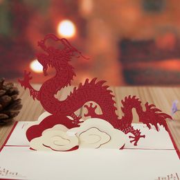 Greeting Christmas Card 100mm*150mm 3D Chinese Dragon Wishes Happy DIY Gift