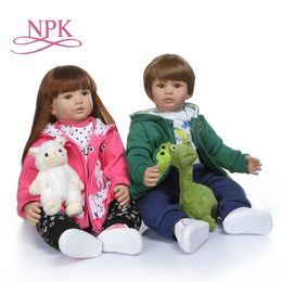 NPK 60CM high quality reborn toddler boy doll in hoodie dress bebe doll reborn 6-9Month real baby size doll LJ201031