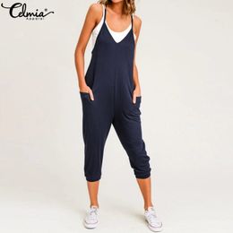 Celmia Plus Size Women Sexy Straps Jumpsuits Romper 2019 Sleeveless Casual Loose Harem Pants Playsuit Summer Beach Overalls T200303