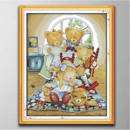 Bear house home decor paintings ,Handmade Cross Stitch Craft Tools Embroidery Needlework sets counted print on canvas DMC 14CT /11CT