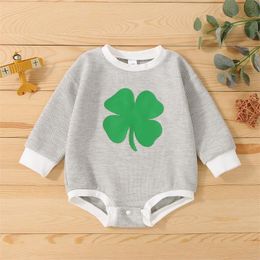 Rompers 0-24 Months Full Sleeve Baby Boys Girls Jumpsuit Long Sleeves Round Neck Four-leaf Clover Print Cute Romper Birthday Gifts