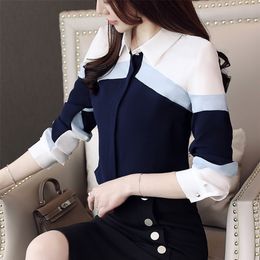 womens tops and blouses chiffon blouse shirt tops long sleeve ladies tops button spliced office lady plus size 220311