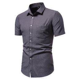 SZMXSS Plaid Shirts For Men Casual Slim Fit Social Short Sleeve Clothing Business Brand Male Shirts Regular-fit Classic Tops 201026