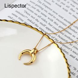 Lispector 18K Gold Crescent Anhänger Halsketten für Frauen Ox Horn Mond 925 Sterling Splitter Halskette Einfache Boho Weibliche Schmuck Q0531