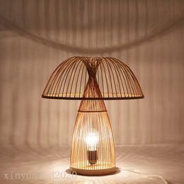 Modern Table Lamps Solid Wood Tatami Metre Garden Bamboo Table Lights for Bedroom Bedside Living Background Table Lighting