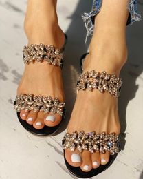 Fashion New Arrival Black/Silver/Gold Colour Flower Slippers Summer Rhinestone Petal Sandals For Women X1020