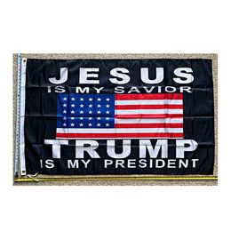 Jesus Is Saviour Trump Is President Flag 100D Polyester 3x5ft Banners Indoor Outdoor Vivid Colour High Quality With Two Brass Grommets