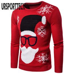 Plus Size XXL Christmas Sweater Men Santa Print Pull Homme Men Sweater Pullover Long Sleeve O-Neck Knitted Sweaters Men Clothing 201203