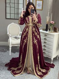 LORIE Elegant Moroccan kaftan Evening Dresses Burgundy Embroidery Beading Women Party Wear Formal Gowns Kaftan Dress Plus Size LJ201224