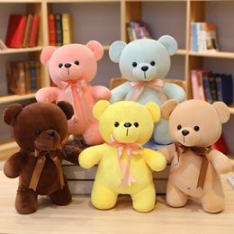 Lovely Cartoon Colourful Bear With Bow Plush Toys Doll Stuffed Animals Soft Cute Pillows For Girls Kids Friends Gifts