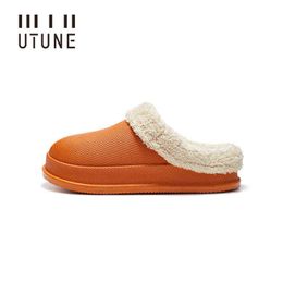 UTUNE Waterproof Shoes Winter Women Slippers Indoor Warm Thick Sole Men House Shoes with Burrs EVA Anti-slip Outside Shoes W220218