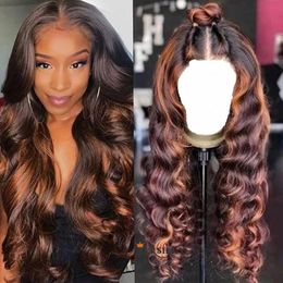Highlight Brown Ombre Coloured 360 Lace Frontal Wig 180 Density Body Wave Laces Front Wigs Remy Peruvian 100% Human Hair For Women
