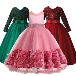 Long Sleeve Children Princess Gown Bridesmaid Clothing Wedding Party Dresses For Girls Christmas Costume Vestidos 4-14Y 211231