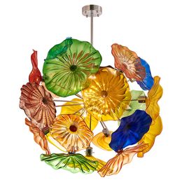 Modern Flower Chandelier lamps Lights Multi Colour Stylish Blown Glass Plate Lamp Decorative Ceiling Chandeliers Hanging Led Lighting