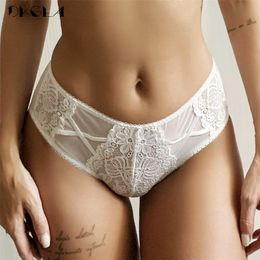 3 Pcs Mid-Rise Panties Sexy White Green Black Women Underwear Lace Embroidery Briefs Soft Hollow Out Transparent Panty XL L M S 201112