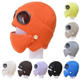 Winter Goggles Face Shield Mask Glasses Ear Protection Cap Windproof Anti Dust Plus Velvet Warm Knitted Hat Cycling Mask