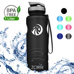 ZORRI Best Large Black Water Bottle Fashion Outside Sports 1 Litre Water Bottle Cycling Tourism And Camping Thermos Gourde 201105