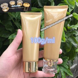 100g Gold Cosmetic Soft Packing Tube Facial Cleanser Squeeze Bottle Yellow Plastic Container Acrylic Screw Lid